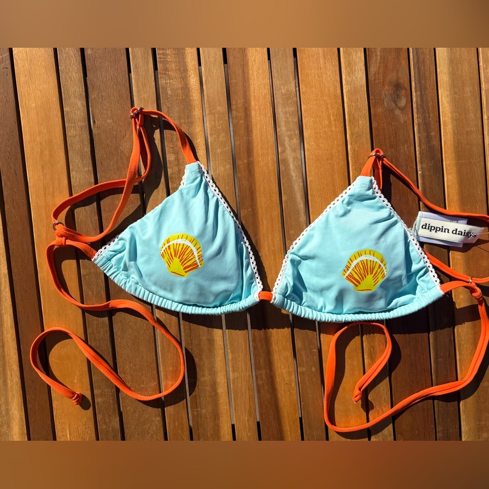 SMALL NWT Dippin' Daisy's Orange Blue Sea Shell Mermaid Bikini TOP ONLY - Picture 2 of 4